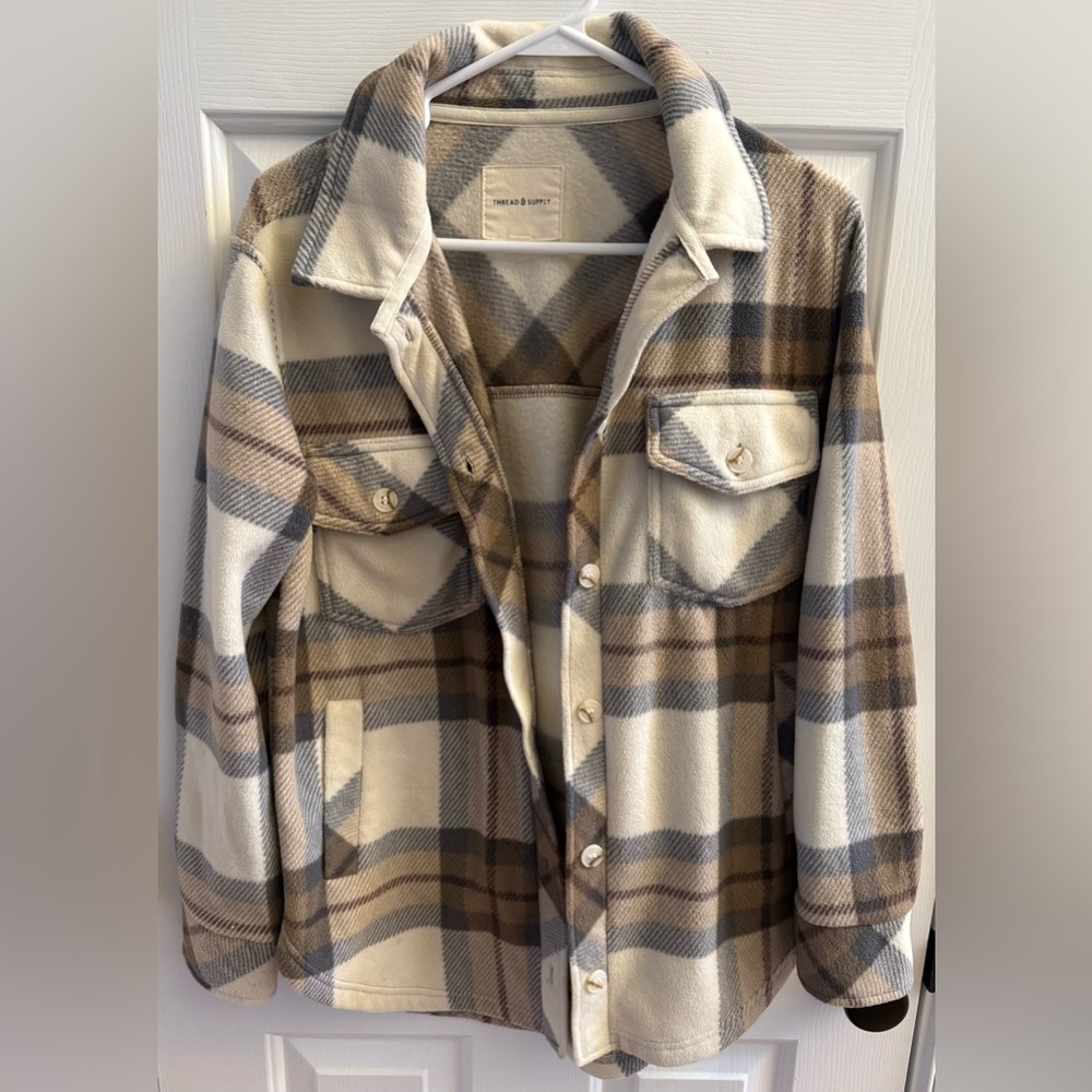 Thread And Supply Women’s Brown And Black Button Up Fleece Size XS Shacket